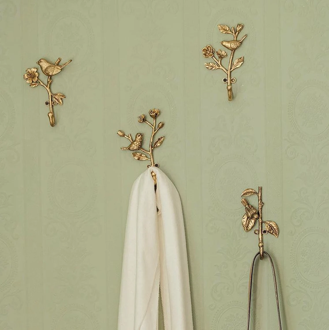 Vintage Ornate Bird Decorative Gold Wall Hook, Vintage French Farmhouse Shabby Chic Home Decor