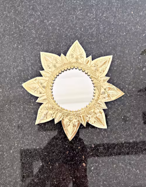 Sunflower mirror, Flower Shape, small mirror, Irregular Brass Mirror Bathroom Wall Decor Wavy Mirror, wall Asymmetrical Mirror Home Decor